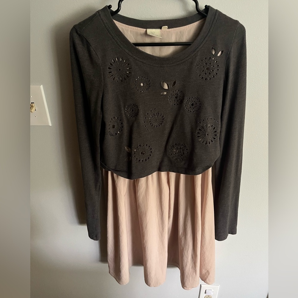 Anthropologie Black Cropped Sweater with Pink Dress